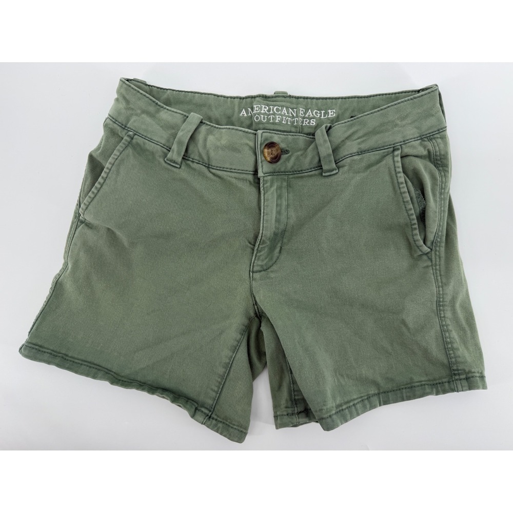 American Eagle Outfitters Super Stretch Chino Shorts Olive Green Womens‎ Size 2